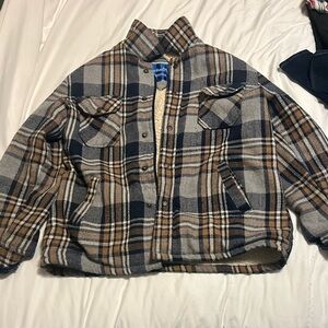 Vintage Northern Summit Sherpa Lined Wool Coat Jacket Size M Brown Tan Plaid